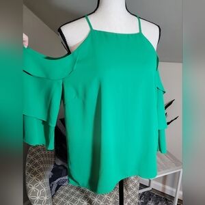Skies are Blue Ruffled Sleeve Cold Shoulder Top Size Medium